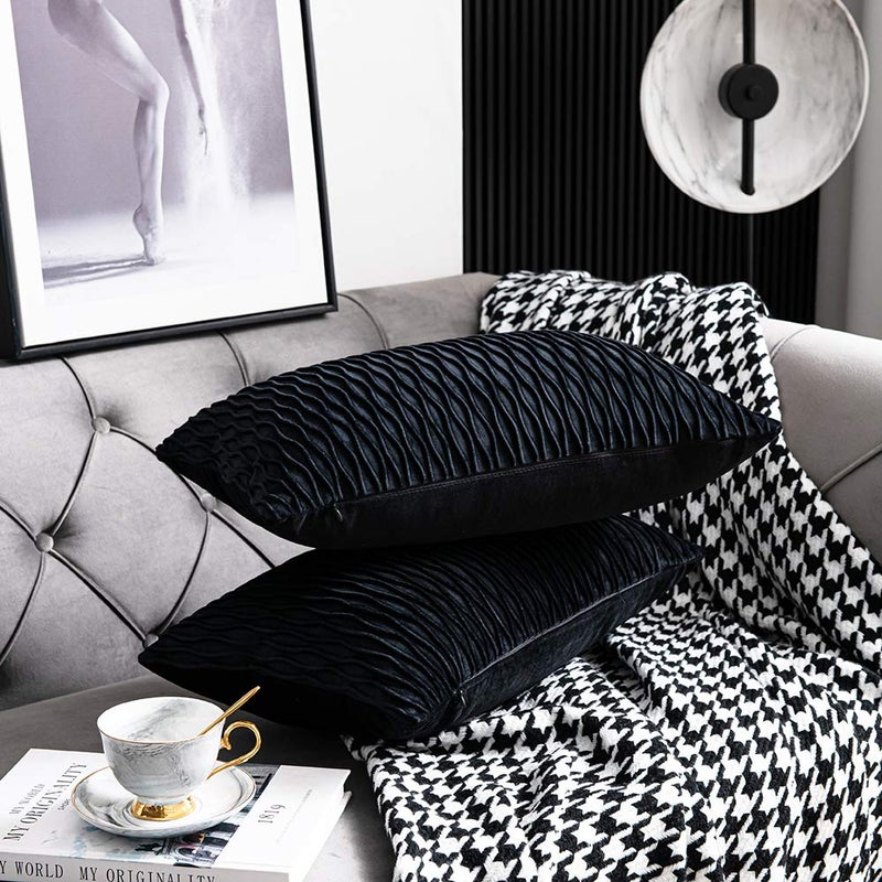 DEZENE Black Striped Decorative Pillow Covers: 2 Pack 12x20 Inch Original Velvet Rectangular Throw Pillow Cases for Farmhouse Couch - Image 4